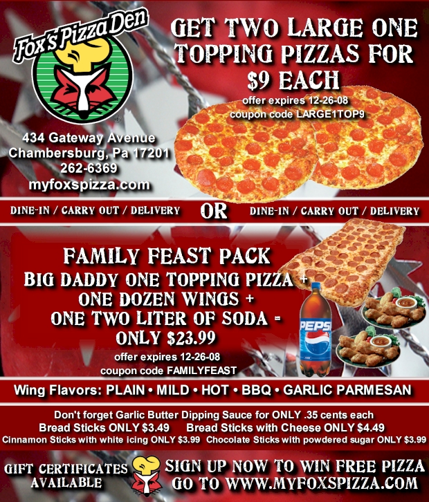 Specials from FOX'S PIZZA